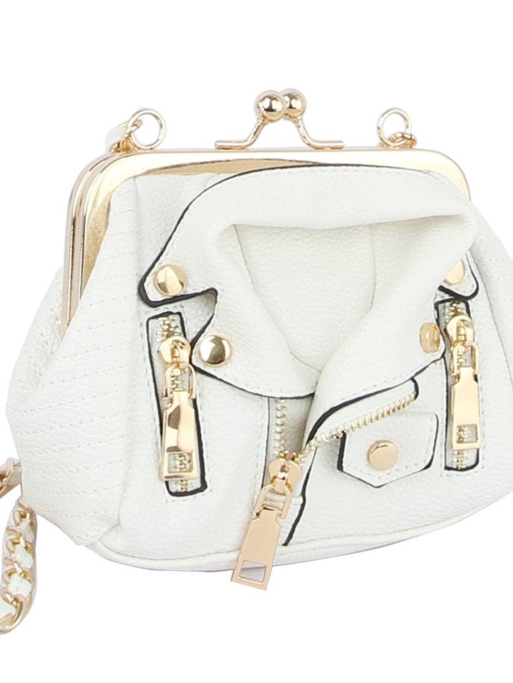 White Quilted Leatherette Mini Crossbody Bag with Gold Hardware - Picture 2 of 4